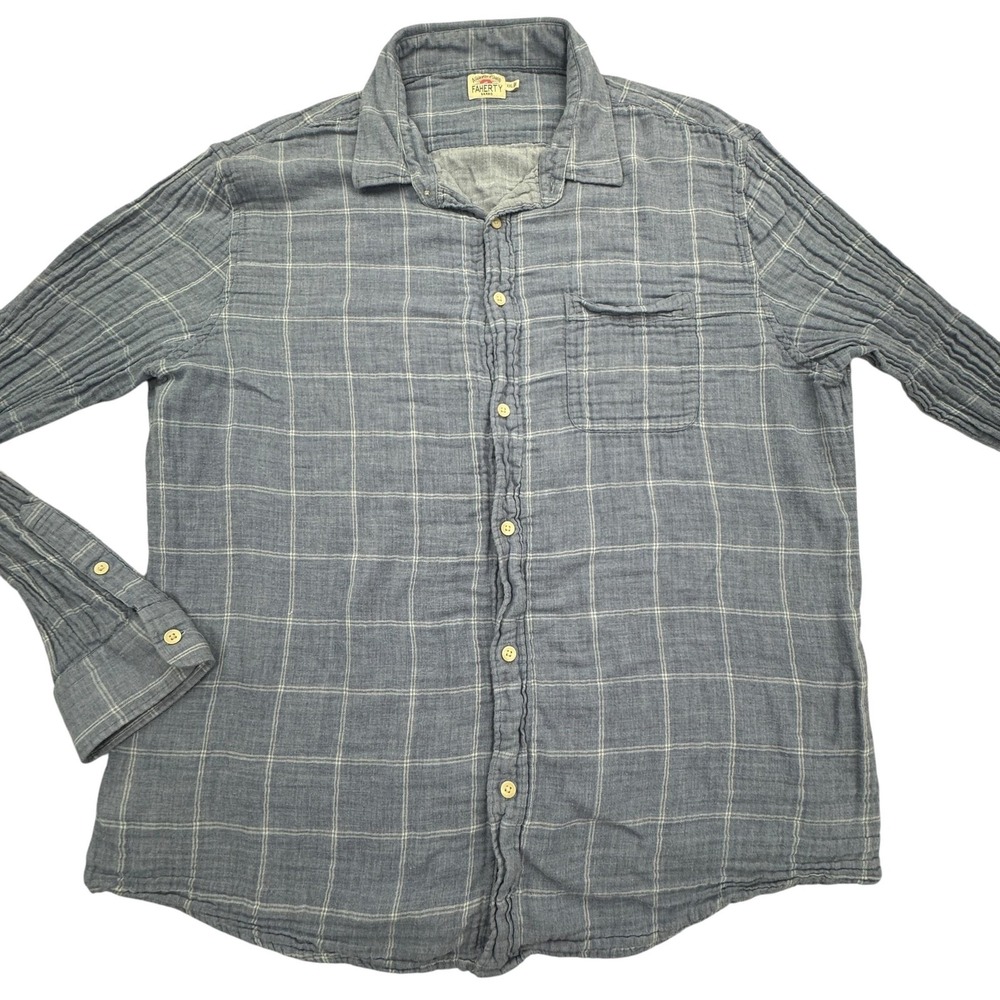 Faherty Shirt Mens 2XL Blue Plaid Button Down Cotton Soft Casual Long Sleeve